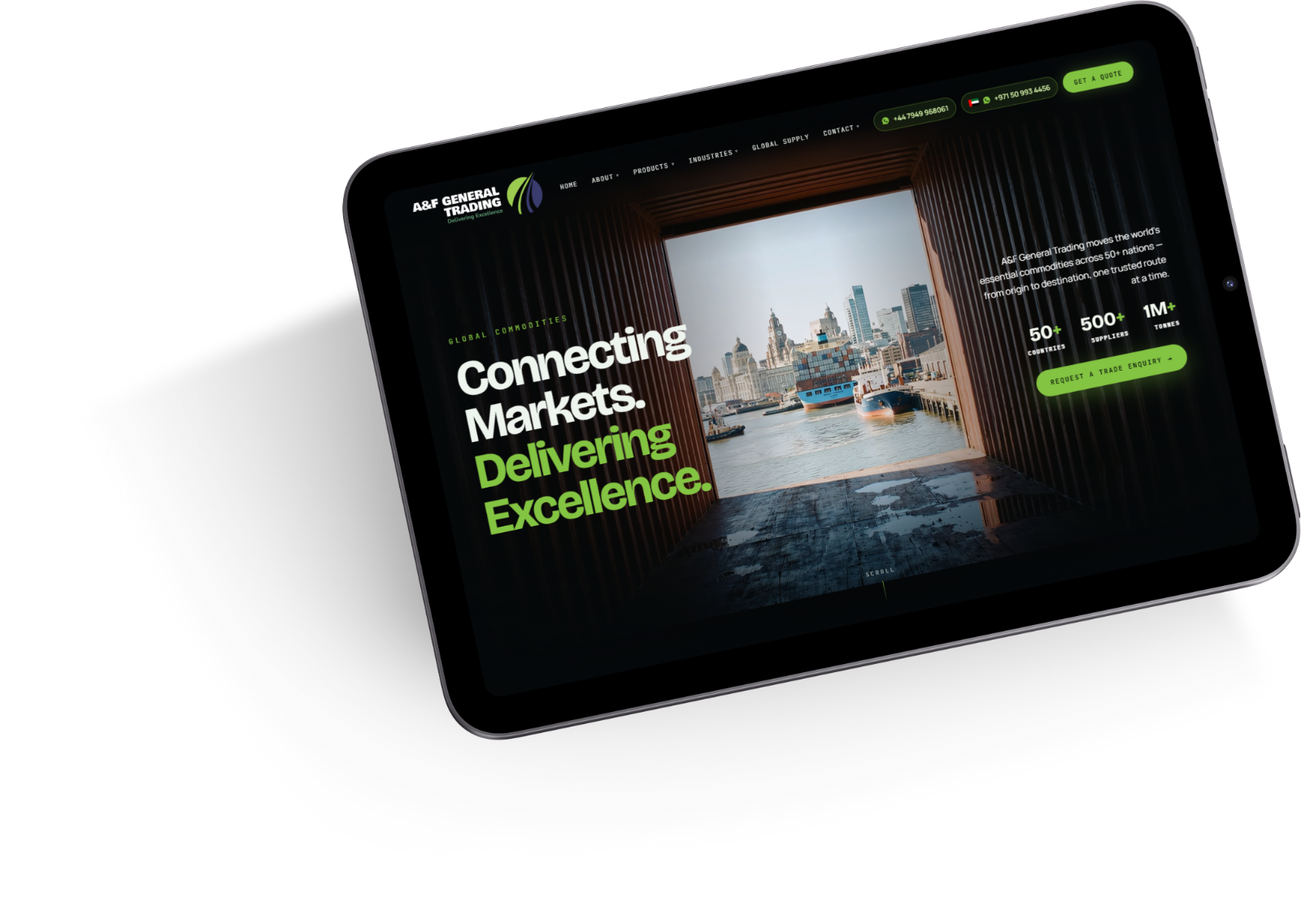 A&F General Trading website on a tablet